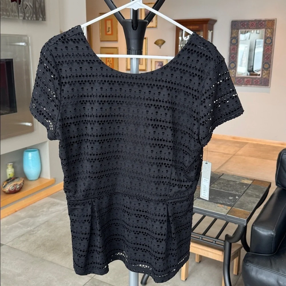 NWT Apt 9 black lacy design pleated waist top XL petite or regular L - Picture 1 of 10